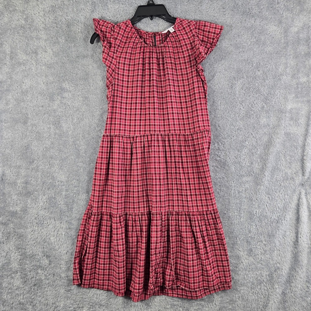 Time and Tru Womens Red‎ Plaid Tiered Midi Dress Flutter Sleeve Small 4-6